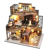 HIGSPE Miniaturas Maquetas DIY Kit, Casa de Muñecas de Madera con Muebles y Luces LED, Desván DIY...